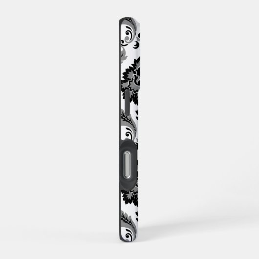 Rococo Damask Pattern Grey Black White iPhone Hülle (Rechte Seite)