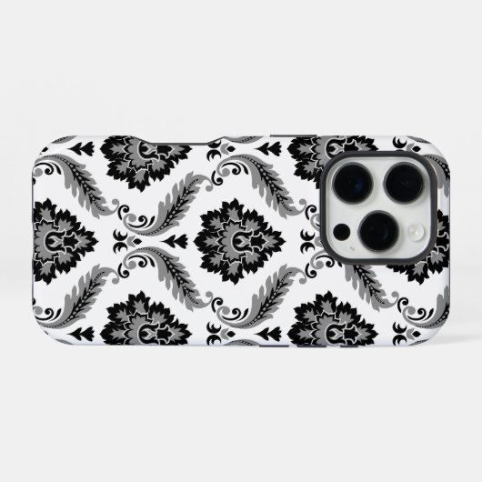 Rococo Damask Pattern Grey Black White iPhone Hülle (Rückseite (Horizontal))