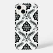 Rococo Damask Pattern Grey Black White iPhone Hülle (Rückseite)