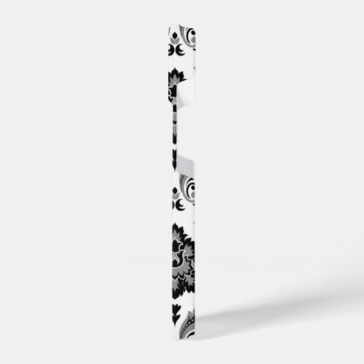 Rococo Damask Pattern Grey Black White iPhone Hülle (Linke Seite)