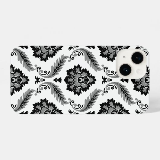 Rococo Damask Pattern Grey Black White iPhone Hülle (Rückseite (Horizontal))