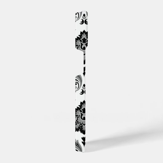 Rococo Damask Pattern Grey Black White iPhone Hülle (Rechte Seite)