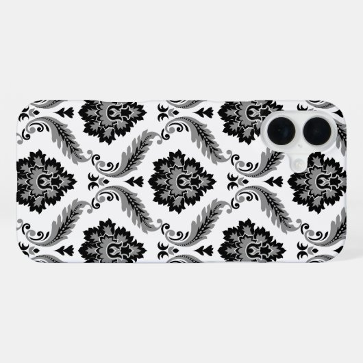 Rococo Damask Pattern Grey Black White iPhone Hülle (Rückseite (Horizontal))