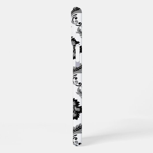 Rococo Damask Pattern Grey Black White iPhone Hülle (Linke Seite)