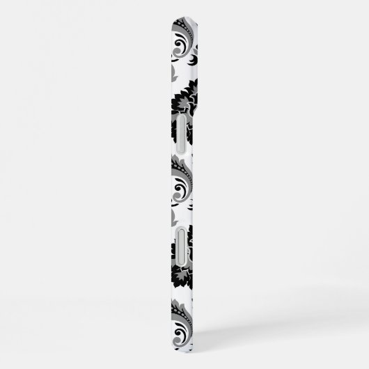 Rococo Damask Pattern Grey Black White iPhone Hülle (Rechte Seite)