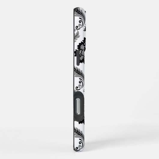 Rococo Damask Pattern Grey Black White iPhone Hülle (Rechte Seite)