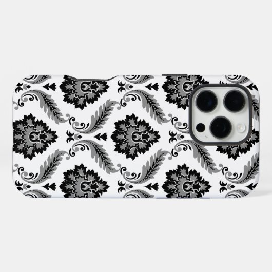 Rococo Damask Pattern Grey Black White iPhone Hülle (Rückseite (Horizontal))