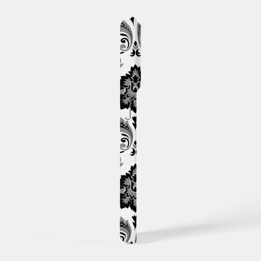 Rococo Damask Pattern Grey Black White iPhone Hülle (Rechte Seite)