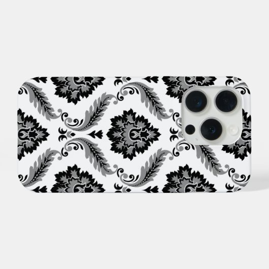 Rococo Damask Pattern Grey Black White iPhone Hülle (Rückseite (Horizontal))