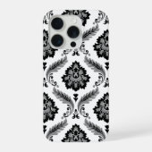 Rococo Damask Pattern Grey Black White iPhone Hülle (Rückseite)