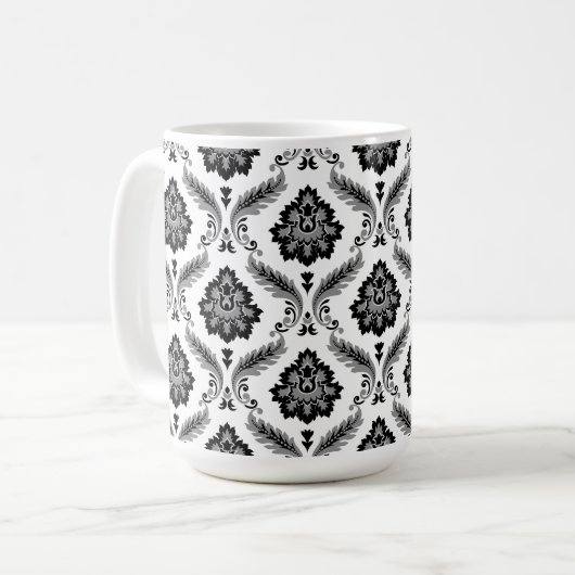Rococo Damask Pattern Grey Black White Kaffeetasse (Vorderseite Links)