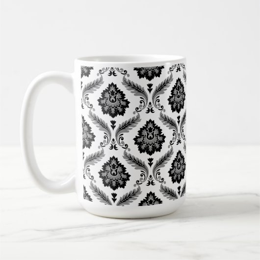 Rococo Damask Pattern Grey Black White Kaffeetasse (Links)