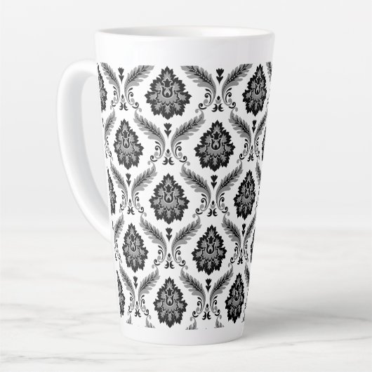 Rococo Damask Pattern Grey Black White Milchtasse (Linke Ecke)