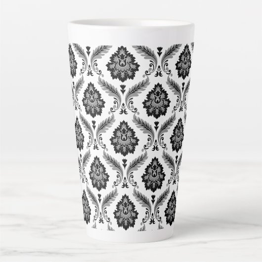 Rococo Damask Pattern Grey Black White Milchtasse (Vorderseite)