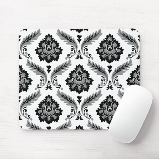 Rococo Damask Pattern Grey Black White Mousepad (Mit Mouse)