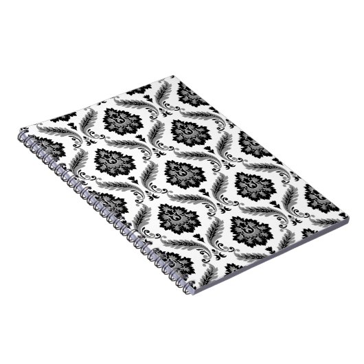 Rococo Damask Pattern Grey Black White Notizblock (Rechte Seite)