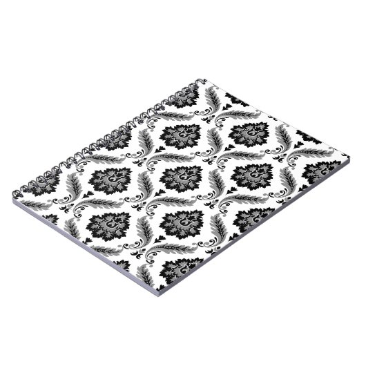 Rococo Damask Pattern Grey Black White Notizblock (Linke Seite)