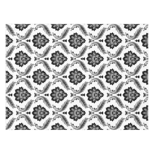 Rococo Damask Pattern Grey Black White Tischdecke (Vorderseite (Horizontal))
