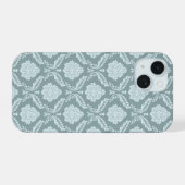 Rococo Damask Rpt Pattern Duck Egg Blue+Teal iPhone 15 Hülle (Rückseite (Horizontal))