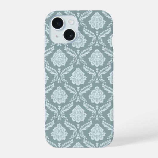 Rococo Damask Rpt Pattern Duck Egg Blue+Teal iPhone 15 Hülle (Rückseite)