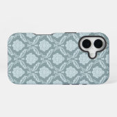 Rococo Damask Rpt Pattern Duck Egg Blue+Teal iPhone 16 Hülle (Rückseite (Horizontal))