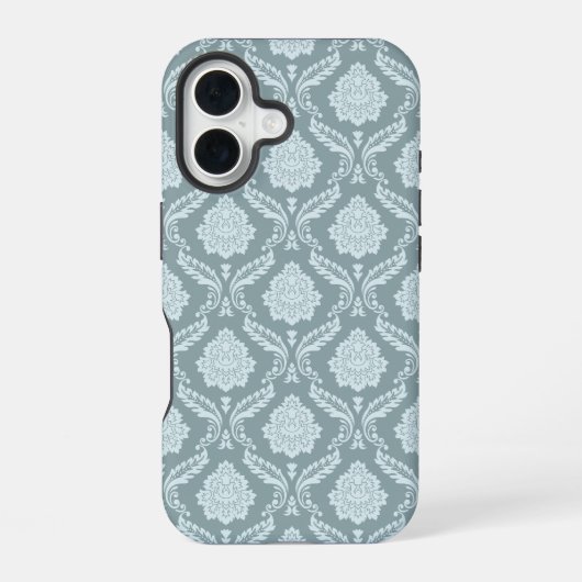 Rococo Damask Rpt Pattern Duck Egg Blue+Teal iPhone 16 Hülle (Rückseite)