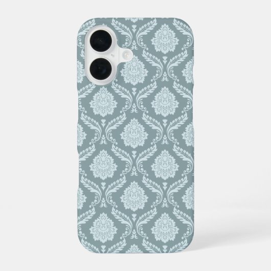 Rococo Damask Rpt Pattern Duck Egg Blue+Teal iPhone 16 Hülle (Rückseite)