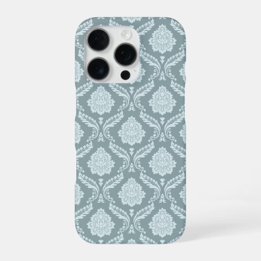 Rococo Damask Rpt Pattern Duck Egg Blue+Teal iPhone Hülle (Rückseite)