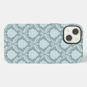 Rococo Damask Rpt Pattern Duck Egg Blue+Teal iPhone Hülle (Rückseite (Horizontal))