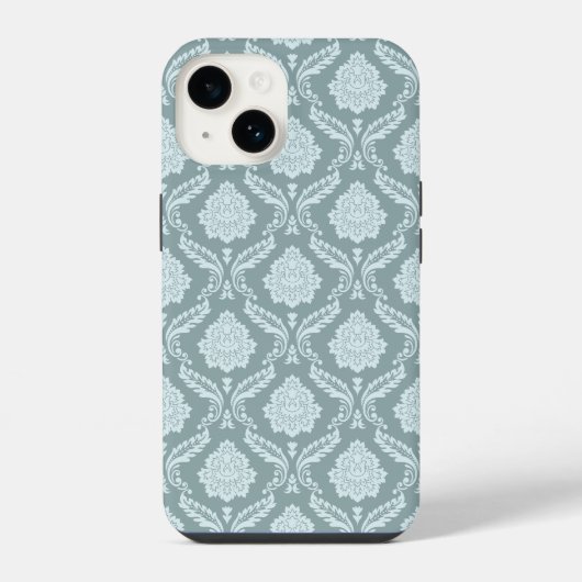 Rococo Damask Rpt Pattern Duck Egg Blue+Teal iPhone Hülle (Rückseite)