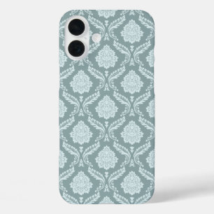 Rococo-Damask-Wiederholungsmuster Enteneiblau+Türk iPhone 16 Plus Hülle
