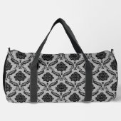 Rococo-Damask-Wiederholungsmuster Schwarz auf Grau Duffle Bag (Vorderseite)