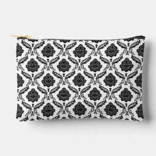Rococo-Damask-Wiederholungsmuster Schwarz auf Weiß Zubehörtasche