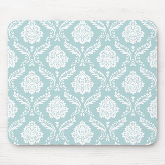Rococo-Damask-Wiederholungsmuster Weiß auf Entenei Mousepad (Vorne)