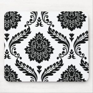 Rococo-Damasken-Versatzmuster Schwarz auf Weiß Mousepad
