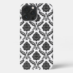 Rococo-Damaskenmuster Schwarz auf Weiß iPhone 13 Pro Max Hülle