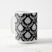 Rococo-Damaskenmuster Weiß auf Schwarz Kaffeetasse (Vorderseite Links)
