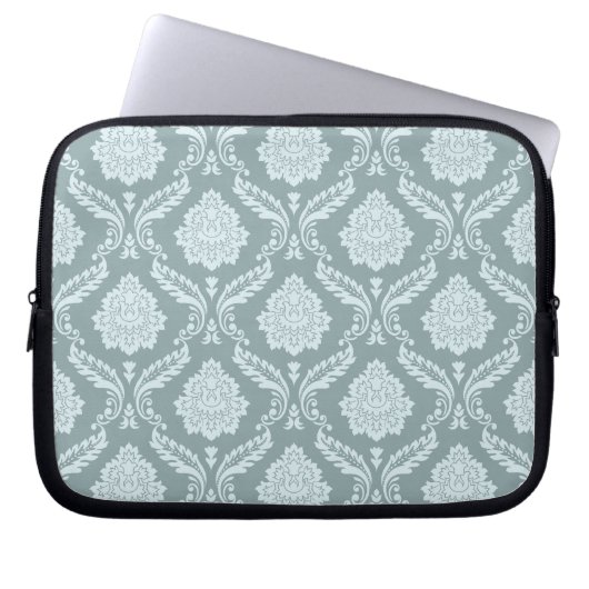 Rococo-Damaskmuster Entenei-Blau+Türkis Laptopschutzhülle (Vorderseite)
