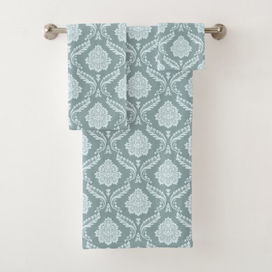 Rococo-Damaskmuster Enteneiblau+Türkis Badhandtuch Set (Insitu)