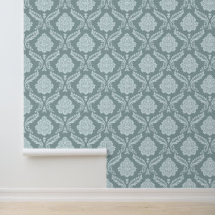 Rococo-Damaskmuster Entente-Blau+Türkis Tapete