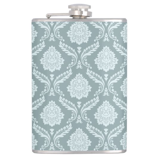 Rococo-Damaskmuster Entente-Ei Blau+Türkis Flachmann (Vorderseite)