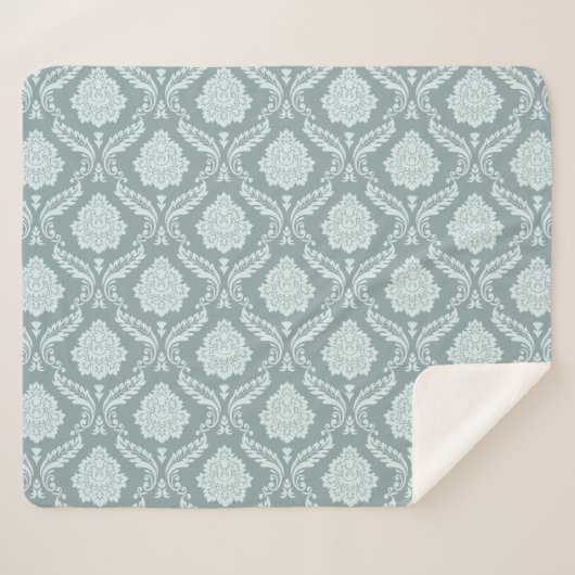 Rococo-Damaskmuster Entente-Ei Blau+Türkis Sherpadecke (Vorderseite (Horizontal))