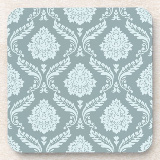 Rococo-Damaskmuster Ententeichblau+Türkis Getränkeuntersetzer (Vorderseite)