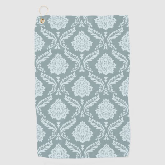 Rococo-Damaskmuster Ententeichblau+Türkis Golfhandtuch (Vorderseite)