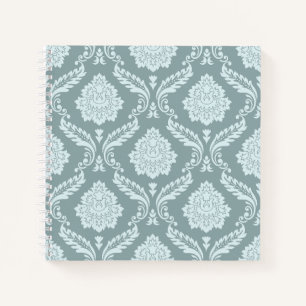 Rococo-Damaskmuster Ententenei Blau+Türkis Notizblock