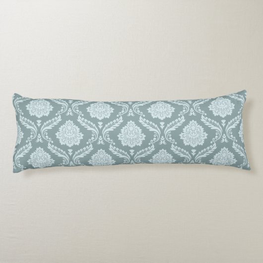 Rococo-Damaskmuster Ententenei Blau+Türkis Seitenschläferkissen (Rückseite)