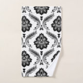 Rococo-Damaskmuster Grau Schwarz Weiß Badhandtuch Set (Handtuch)