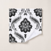 Rococo-Damaskmuster Grau Schwarz Weiß Badhandtuch Set (Waschlappen)