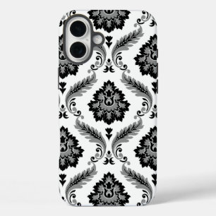 Rococo-Damaskmuster Grau Schwarz Weiß iPhone 16 Plus Hülle