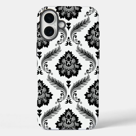 Rococo-Damaskmuster Grau Schwarz Weiß Case-Mate iPhone Hülle (Rückseite)